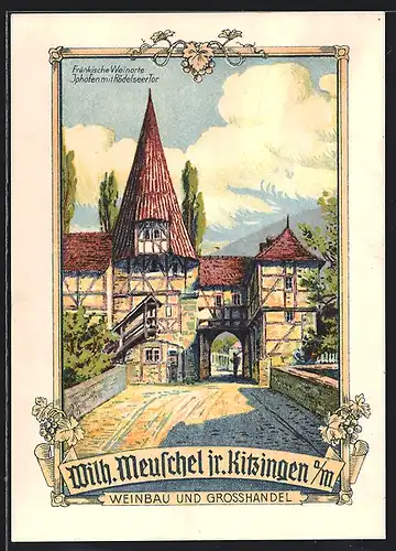 Künstler-AK Kitzingen / Main, Reklame für Wein von Wilh. Meuschel jr.