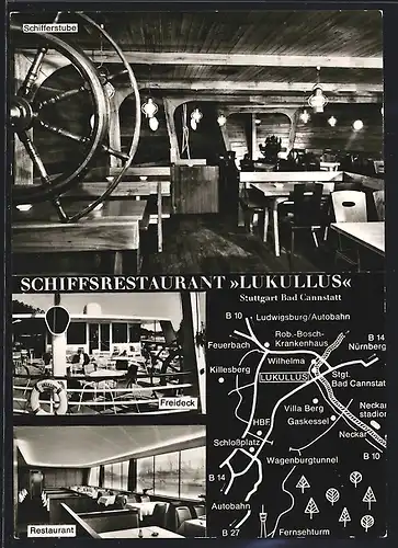 AK Stuttgart-Bad Cannstatt, Schiffsrestaurant Lukullus, Freideck, Schifferstube