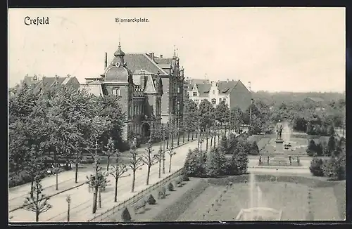 AK Crefeld, Bismarckplatz aus der Vogelschau