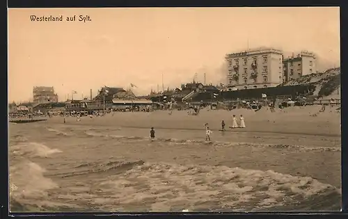 AK Westerland auf Sylt, Blick von der Nordsee zu den Strandhotels