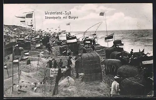 AK Westerland /Sylt, Strandpartie mit Burgen