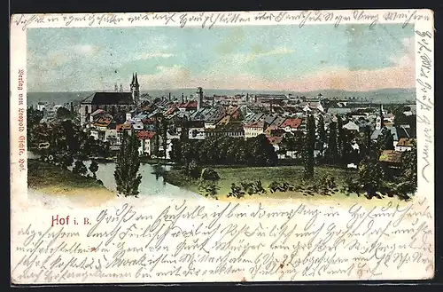 AK Hof i. B., Gesamtansicht aus der Vogelschau