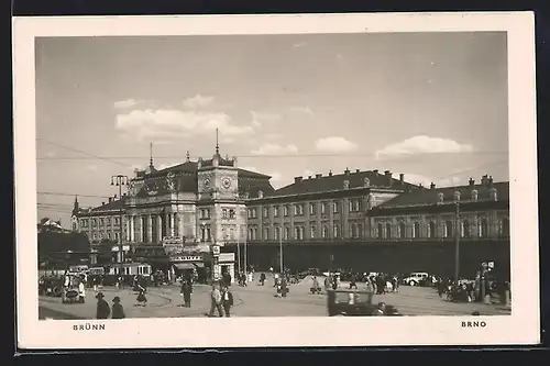 AK Brünn, Strassenbahn am Bahnhof