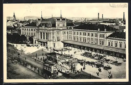 AK Brünn / Brno, Nádrazi, Bahnhof, Strassenbahn