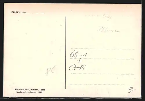 AK Pilsen, Bahnhofsgebäude mit Gleisen