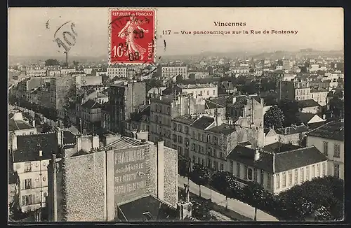 AK Vincennes, Vue panoramique sur la Rue de Fontenay