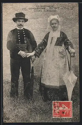 AK Concarneau-Fete des Filets bleus Costumes de Rosporden, Mann mit Frau in Tracht der Bretagne