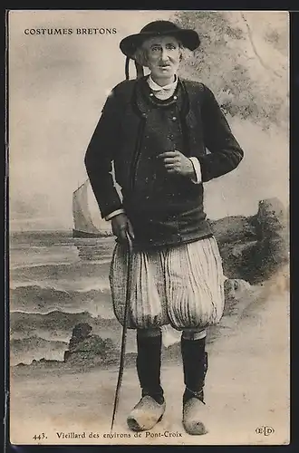 AK Vieillard des environs de Pont-Croix, Mann in Tracht der Bretagne