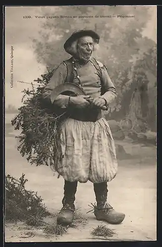 AK Plogonnec, Bretagne, Vieux paysan en costume de travail