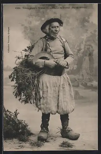 AK Plogonnec, Bretagne, Vieux paysan en costume de travail