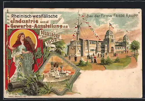 Lithographie Düsseldorf, Rheinisch-Westfälische Industrie- und Gewerbe-Ausstellung 1902, Bau der Firma Friedr. Krupp