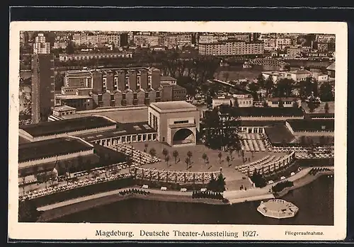 AK Magdeburg, Deutsche Theater-Ausstellung 1927, Ausstellungsgelände vom Flugzeug aus