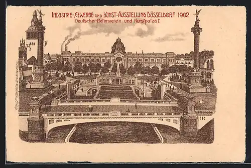Künstler-AK Düsseldorf, Industrie-, Gewerbe- und Kunst-Ausstellung 1902, Deutscher Betonverein und Kunstpalast