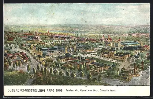 AK Prag, Jubiläums-Ausstellung 1908, Totalansicht Ausstellungsgelände