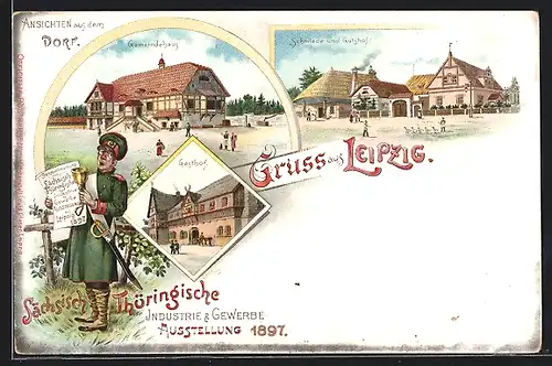 Lithographie Leipzig, Sächsisch-Thüringische Industrie- u. Gewerbe-Ausstellung 1897, Gasthof