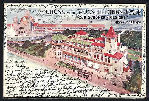 Künstler-AK Düsseldorf, Ausstellungs-Cafe Zur Schönen Aussicht 1902