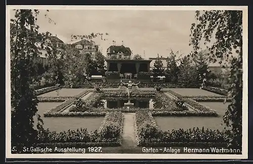 AK St. Gallen, Ausstellung 1927, Garten Anlage Hermann Wartmann
