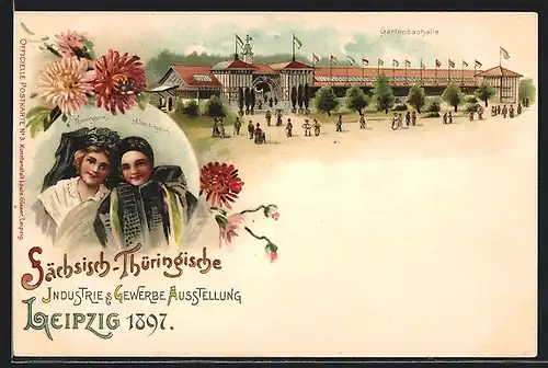 Lithographie Leipzig, Sächsisch-Thüringische Industrie- u. Gewerbeausstellung 1897, Gartenbauhalle