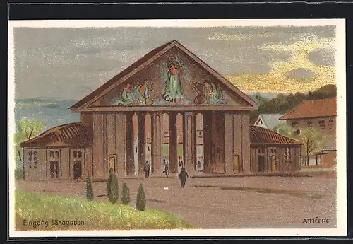 Künstler-AK Bern, Schweizer Landes-Ausstellung 1914, Eingang Langgasse