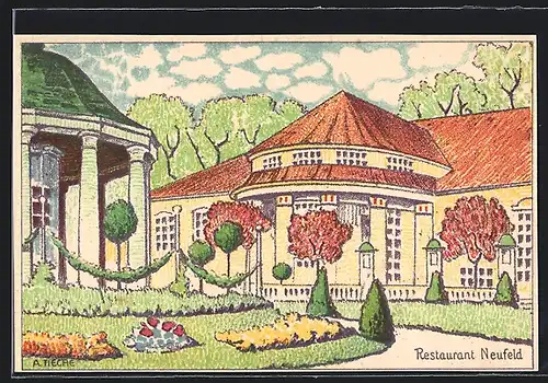 AK Bern, Schweizer Landes-Ausstellung 1914, Restaurant Neufeld mit Rabatten
