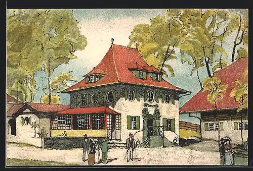 Künstler-AK Bern, Schweiz. Landesausstellung 1914, Dörfli mit Passanten