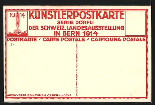 Künstler-AK Bern, Schweiz. Landesausstellung 1914, Dörfli mit Passanten