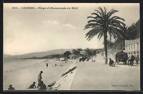 AK Cannes, Plage et Promenade du Midi