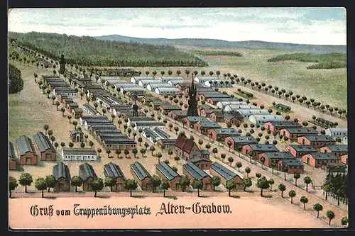 Künstler-AK Alten-Grabow, Truppenübungsplatz aus der Vogelschau