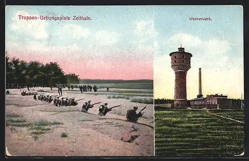 AK Zeithain, Truppen-Übungsplatz, Wasserwerk, Soldaten in Schützengräben