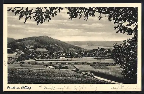 AK Dassel a. Solling, Ortsansicht über Felder