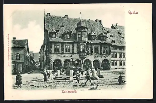 AK Goslar, Kinder vor dem Restaurant Kaiserworth