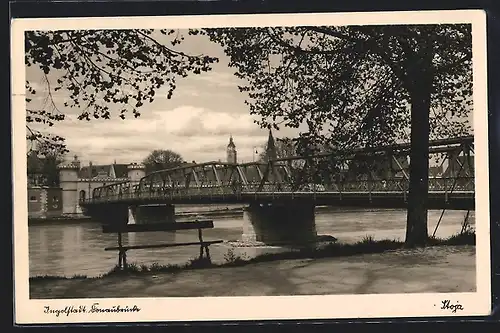 AK Ingolstadt, Uferpartie an der Donaubrücke