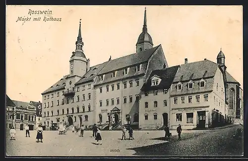 AK Rosswein, Markt mit Gasthaus Ratskeller, Gasthaus Klosterkeller und Rathaus