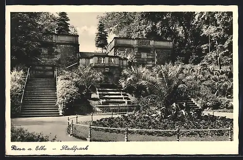 AK Riesa a. Elbe, Partie im Stadtpark