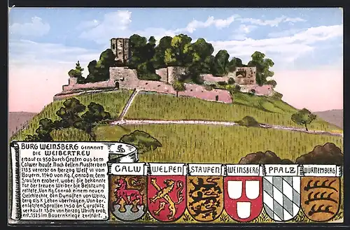 AK Weinsberg, Burg Weinsberg, Wappen v. Calw, Welaen, Staufen, Weinsberg, Pfalz, Württemberg