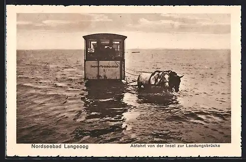 AK Langeoog, Abfahrt von der Insel zur Landungsbrücke, Pferdekutsche