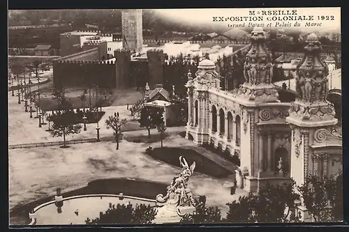 AK Marseille, Exposition coloniale 1922, Grand Palais et Palais du Maroc