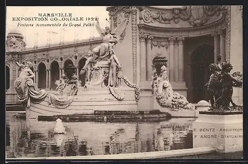 AK Marseille, Exposition coloniale 1922, Fontaine Monumentale du Grand Palais