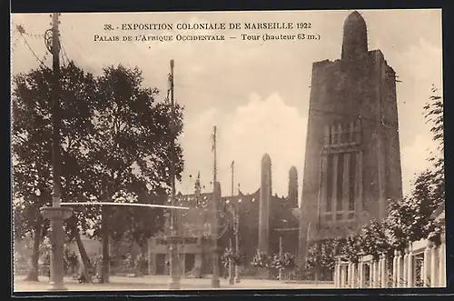 AK Marseille, Exposition coloniale 1922, Palais de l` Afrique Occidentale - Tour