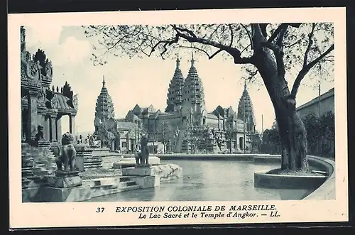 AK Marseille, Exposition coloniale 1922, Le Lac Sacré et le Temple d`Angkor