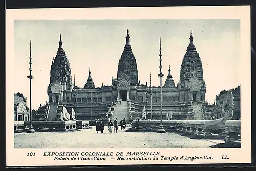 AK Marseille, Exposition coloniale 1922, Palais de l`Indo-Chine, Reconstitution du Temple d`Angkor-Vat