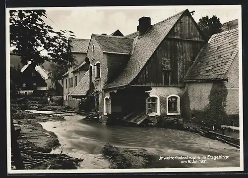 AK Johanngeorgenstadt, Zerstörung durch die Unwetterkatastrophe im Erzgebirge am 6. Juli 1931
