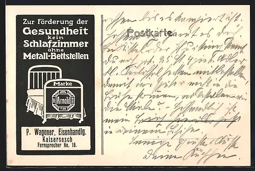 AK Kaisersesch, Werbung für Bettgestelle der Eisenhandlung P. Wagener