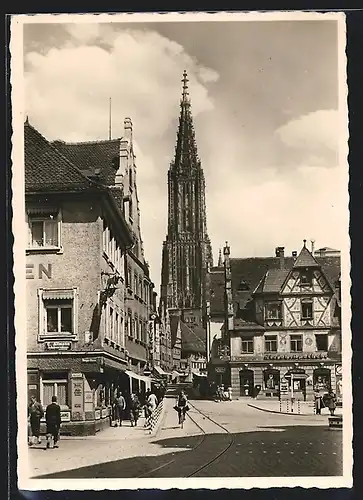 AK Ulm a. d. Donau, Blick in die Hirschstrasse nach dem Münster