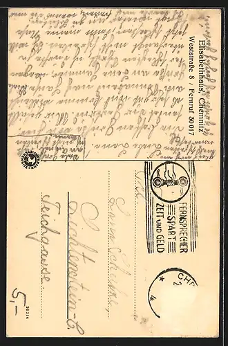 AK Chemnitz, Aussenansicht Elisabethhaus mit Garten