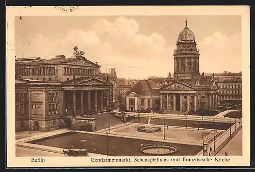 AK Berlin, Gendarmenmarkt, Schauspielhaus und Französische Kirche