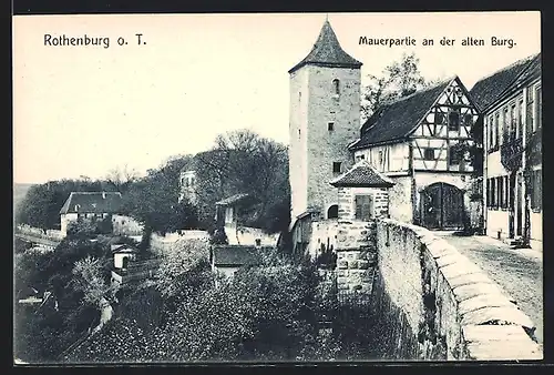 AK Rothenburg o. T., Mauerpartie an der alten Burg