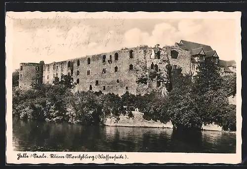 AK Halle / Saale, Ruine Moritzburg (Wasserseite)