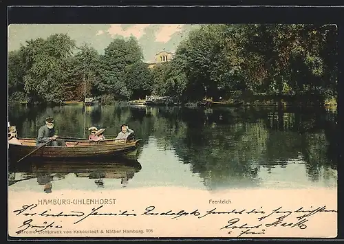 AK Hamburg-Uhlenhorst, Ruderboot auf dem Feenteich
