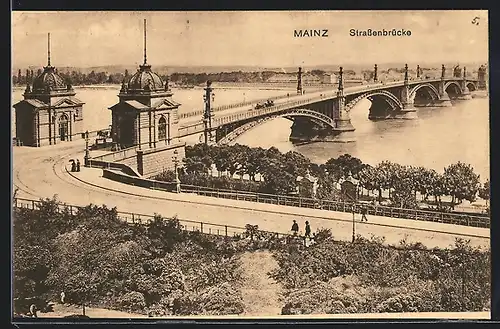 AK Mainz, Strassenbrücke aus der Vogelschau